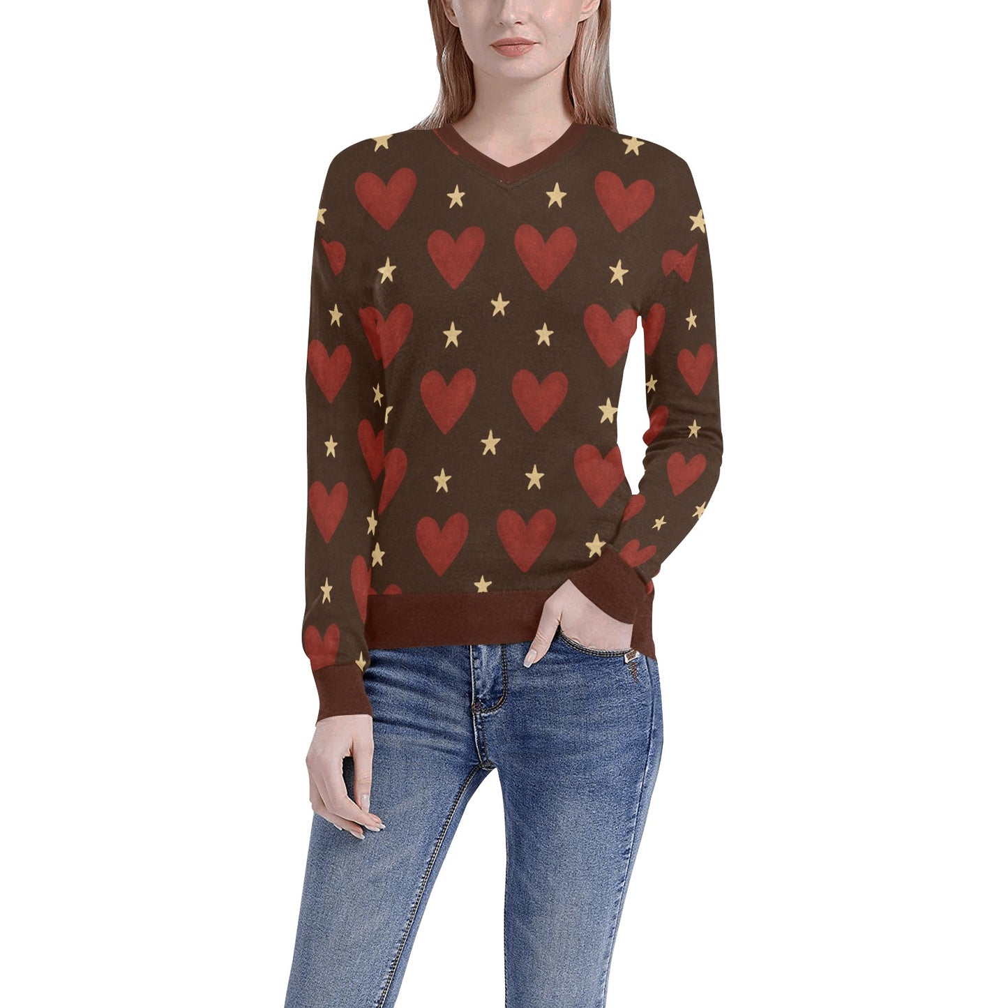 Women's All Over Print V-Neck Sweater(ModelH48)
