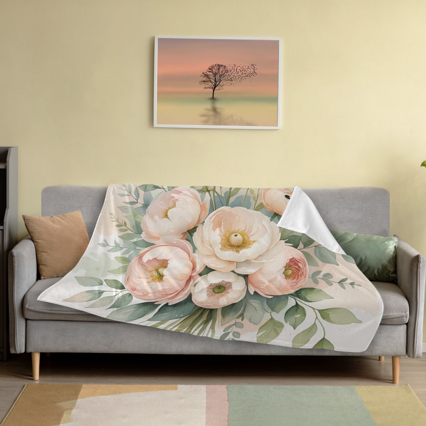 Coperta in micropile ultra morbida "Peonie in fiore"