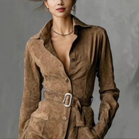 Abito camicetta a maniche lunghe con cintura