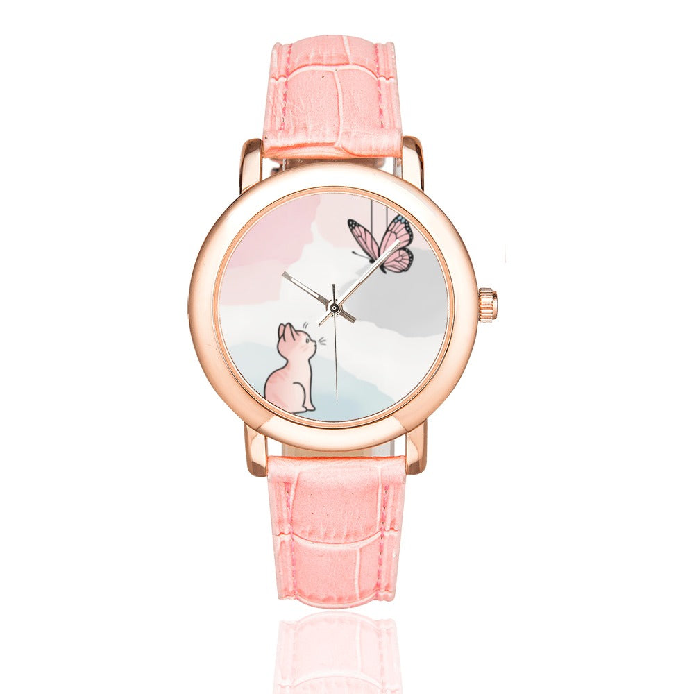 33 Women's Rose Gold-plated Leather Strap Watch (Model 201)