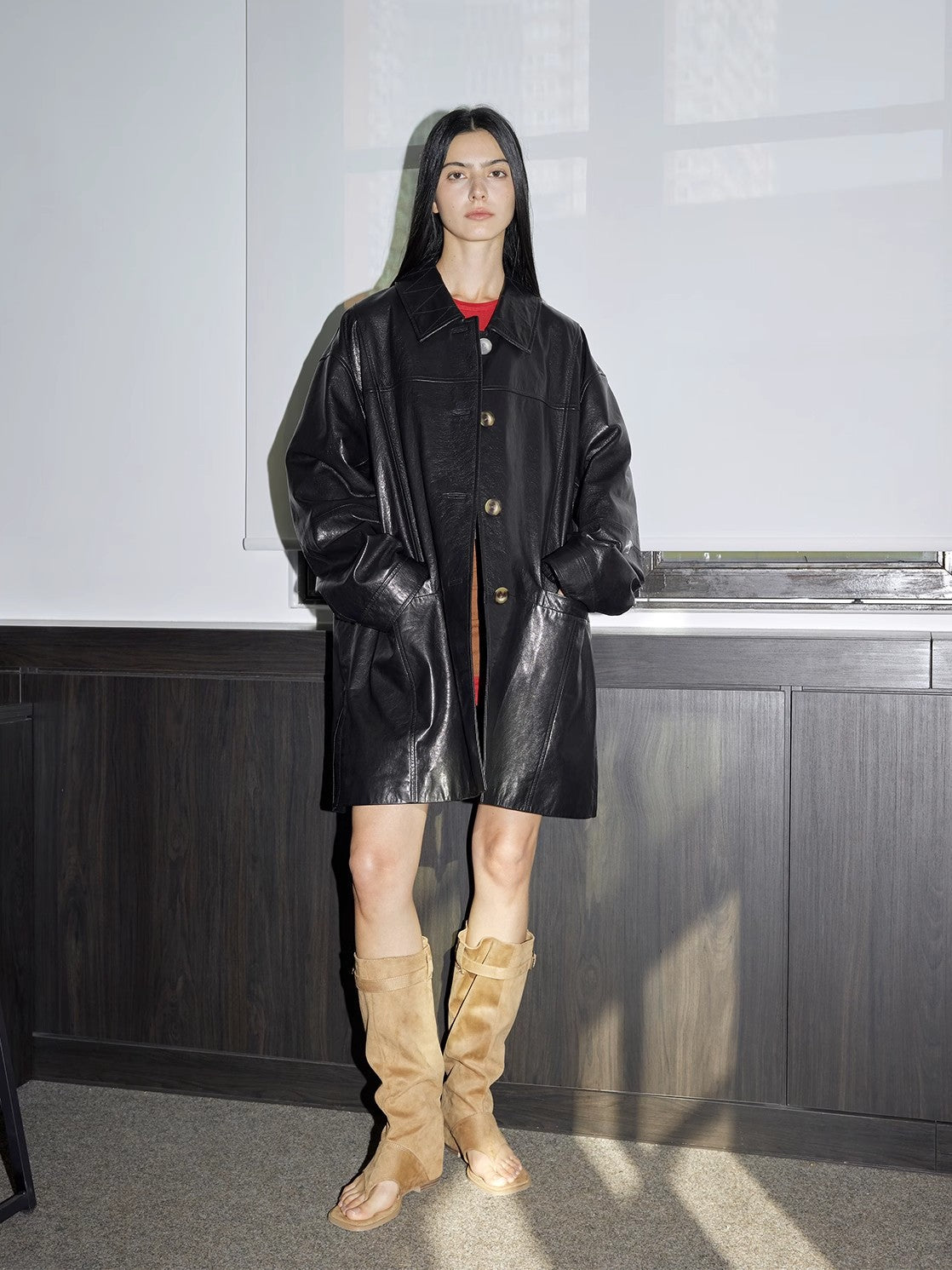 Giacca in pelle con revers casual retrò in edizione limitata Notting Hill Diary