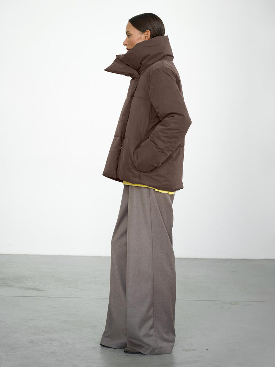 Giacca imbottita in cotone con collo alto caldo e gancio nascosto asimmetrico