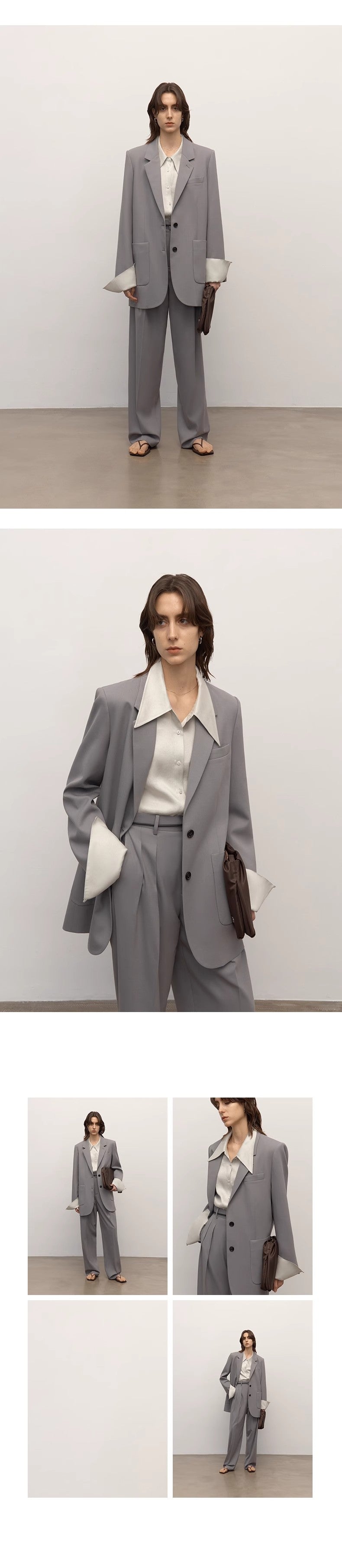 Abito classico a due bottoni, in lana pettinata, con colletto asimmetrico