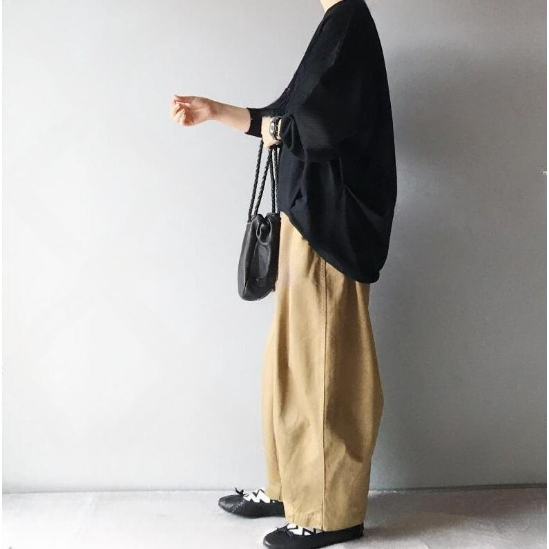 Completo 2 pezzi, maglione largo con maniche a lanterna e scollo rotondo, pantaloni larghi e gamba larga