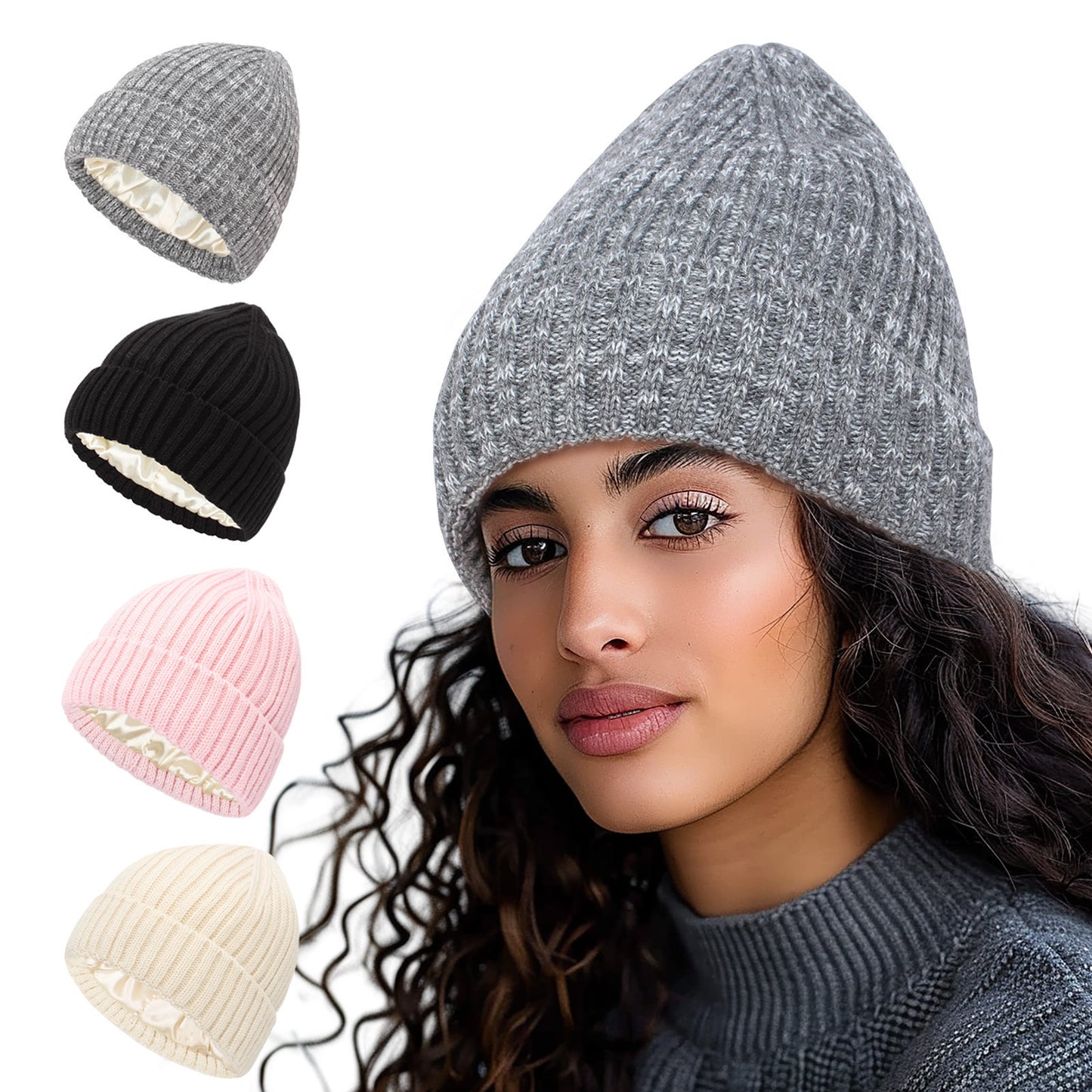 Cappello lavorato a maglia con interno in raso
