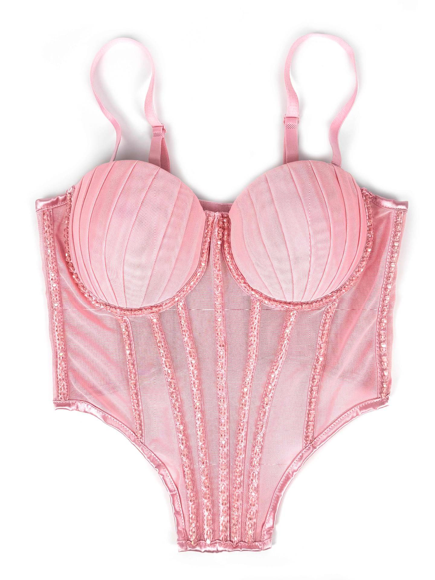 Reggiseno in rete con bretelle e strass a spina di pesce