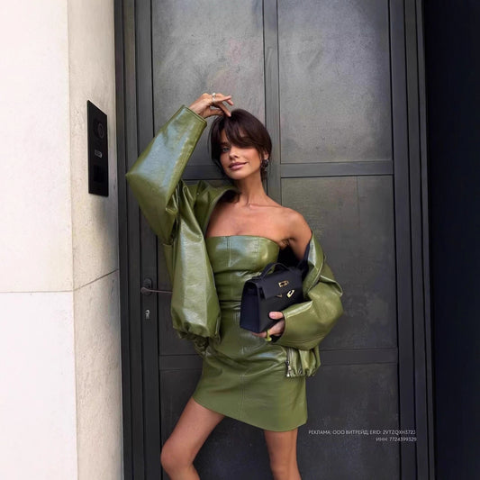 Giacca in pelle PU, retrò senza spalline