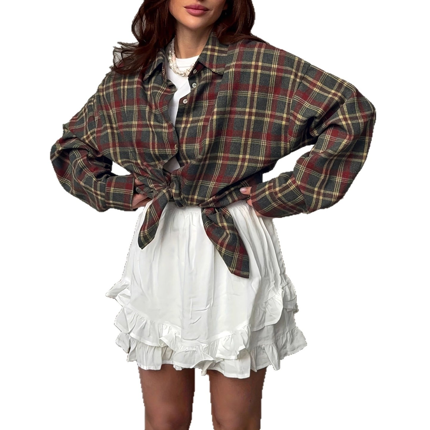 Camicia a maniche lunghe versatile, casual in stile retrò