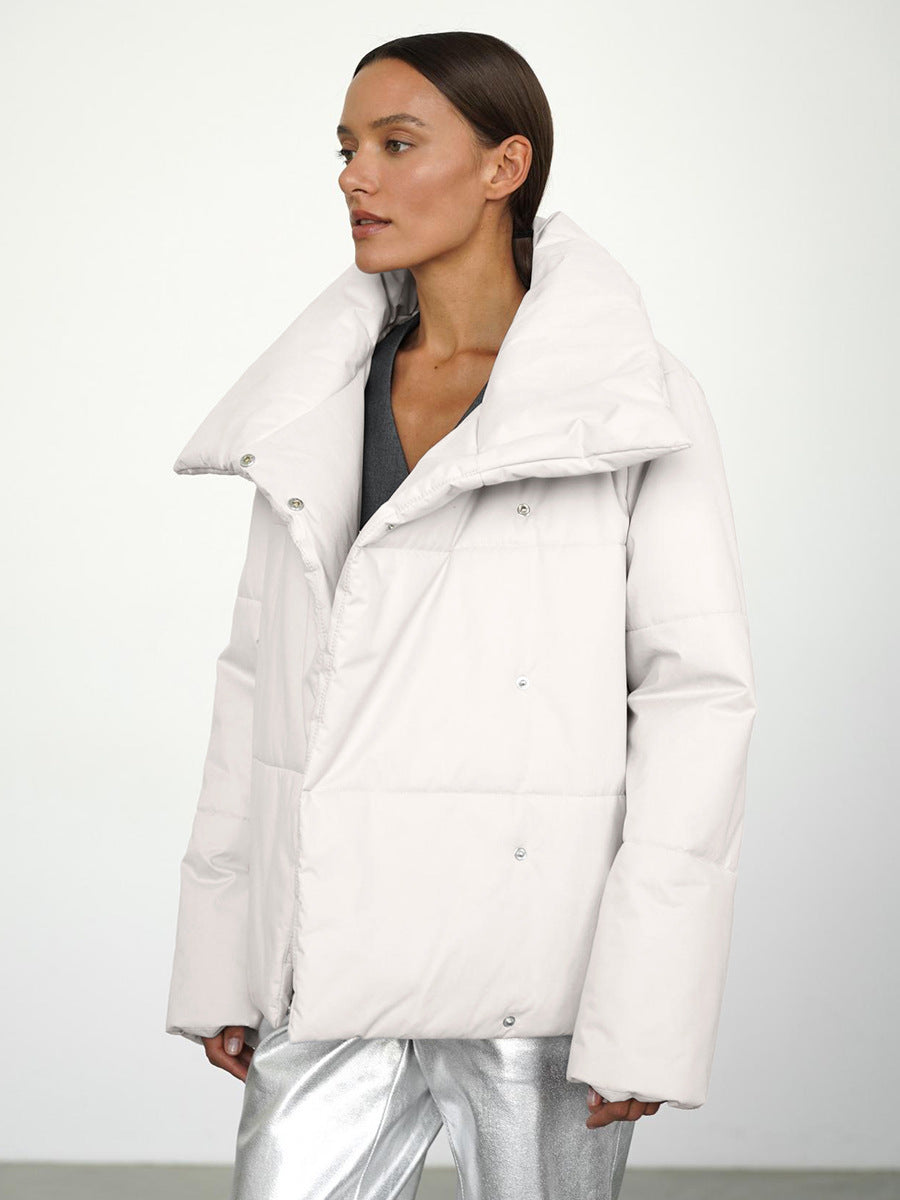 Giacca imbottita in cotone con collo alto caldo e gancio nascosto asimmetrico