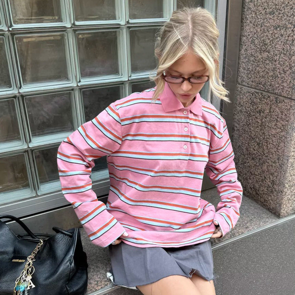 Maglietta a righe retrò ampia a maniche lunghe