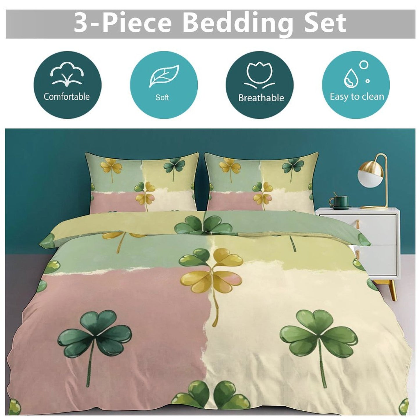 Design 3-Piece Bedding Set (1 Duvet Cover + 2 Pillow Shams) – 79"×90"