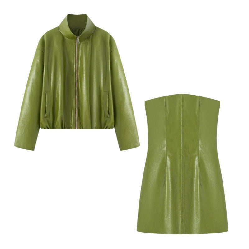 Giacca in pelle PU, retrò senza spalline