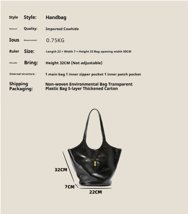 Borsa a secchiello monospalla in pelle nera di alta qualità