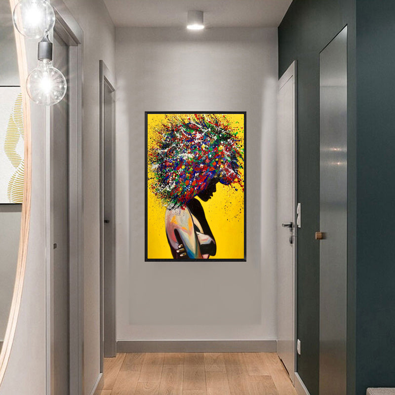 Stampa su tela con ritratto di ragazza, poster artistico a olio