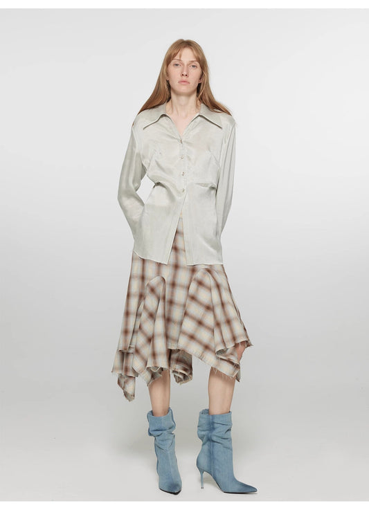 Gonna a trapezio irregolare con taglio verticale a quadri "Freeze Spring"