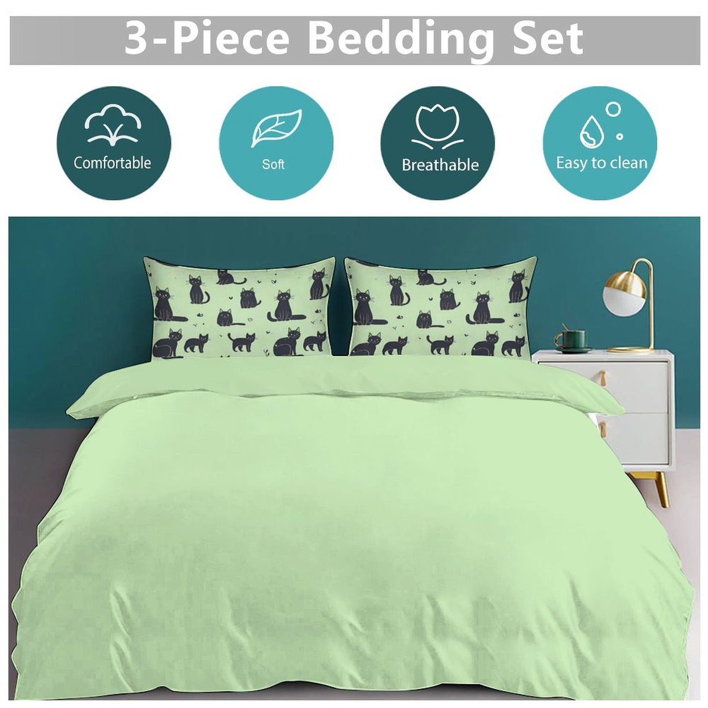 Design 3-Piece Bedding Set (1 Duvet Cover + 2 Pillow Shams) – 79"×90"