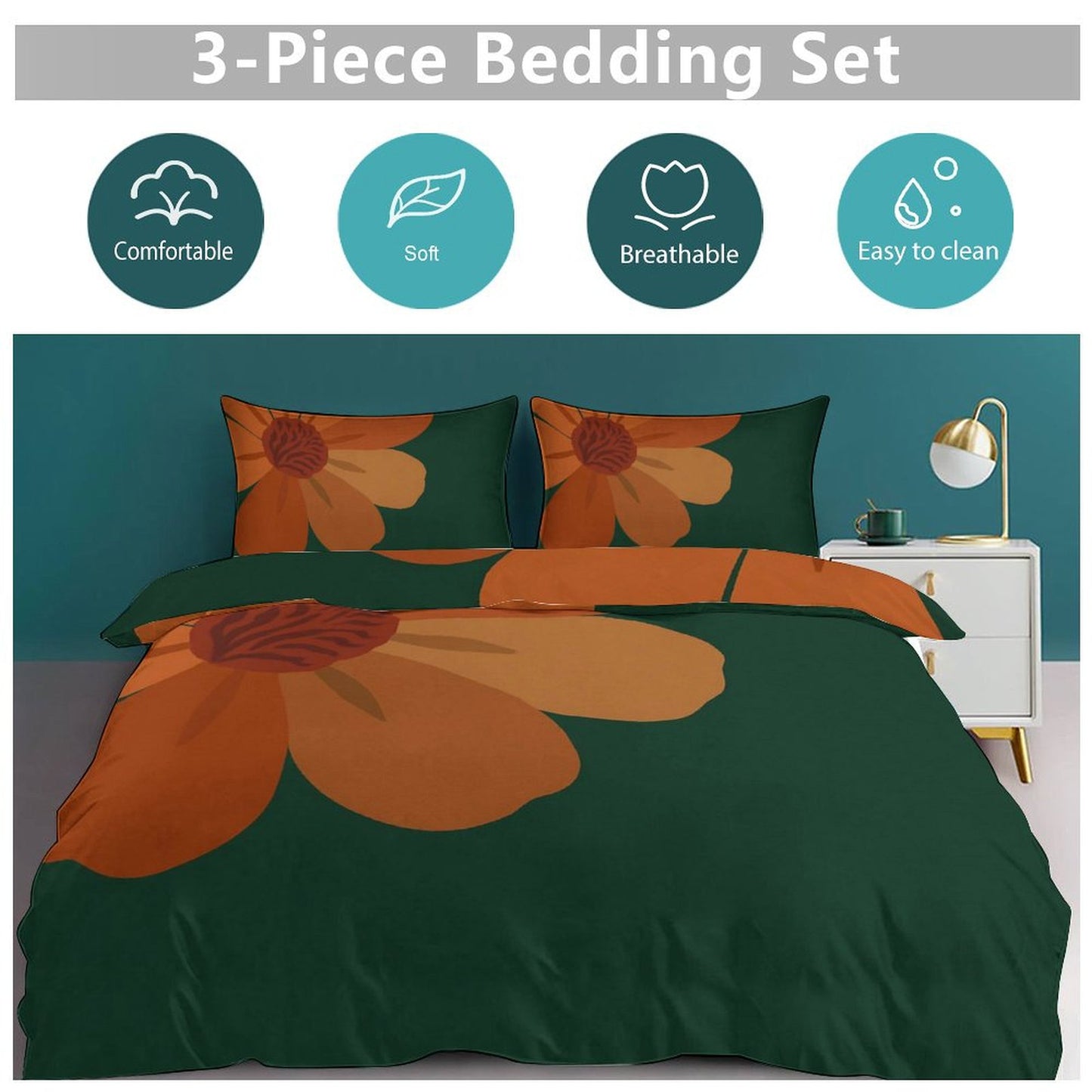 Design 3-Piece Bedding Set (1 Duvet Cover + 2 Pillow Shams) – 86"×70"