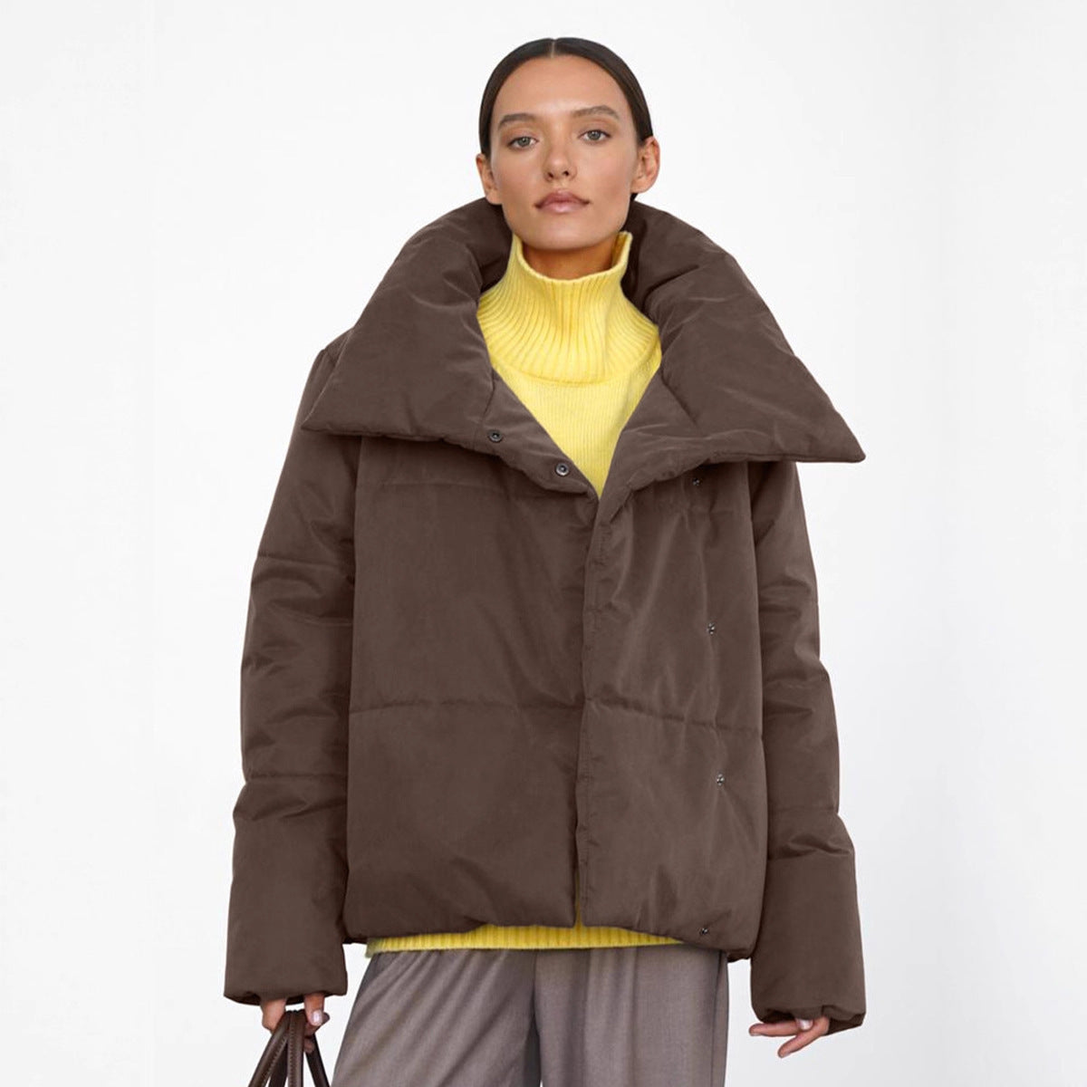 Giacca imbottita in cotone con collo alto caldo e gancio nascosto asimmetrico