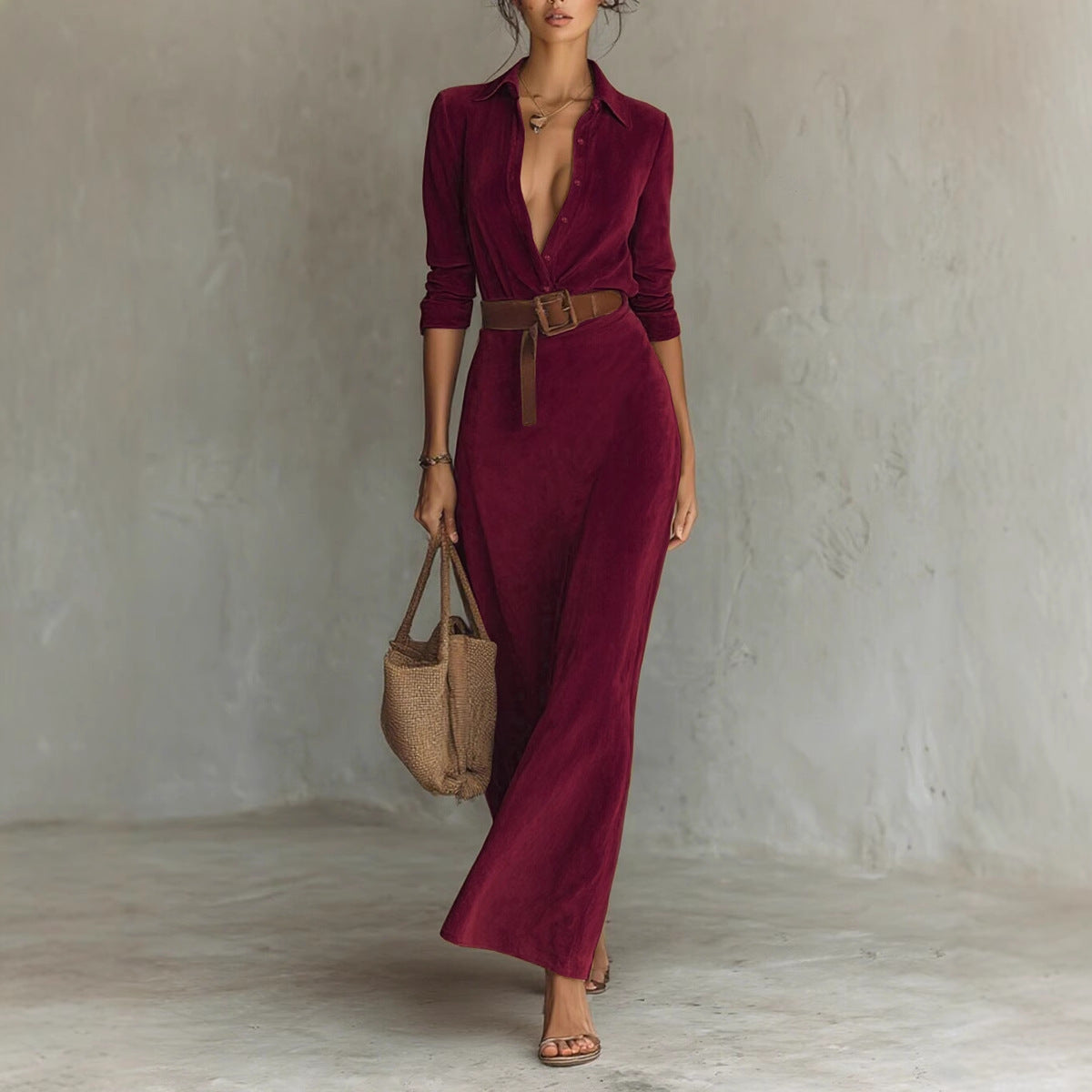 Abito lungo aderente con cintura