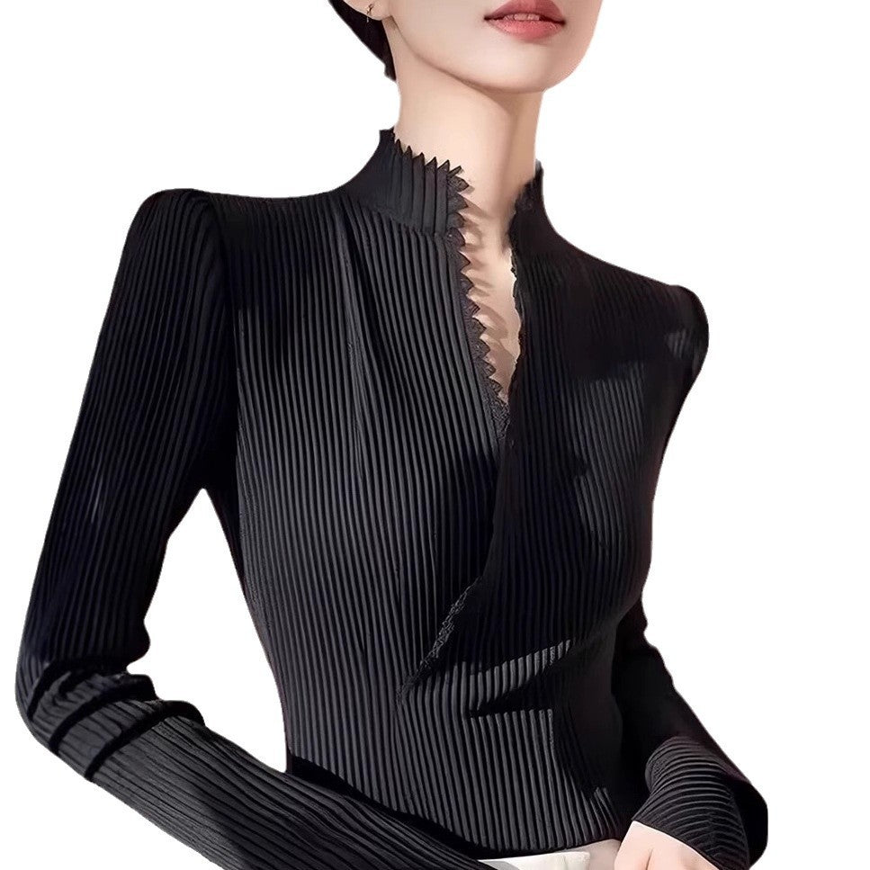 Camicia elegante con scollo a V e colletto alla coreana