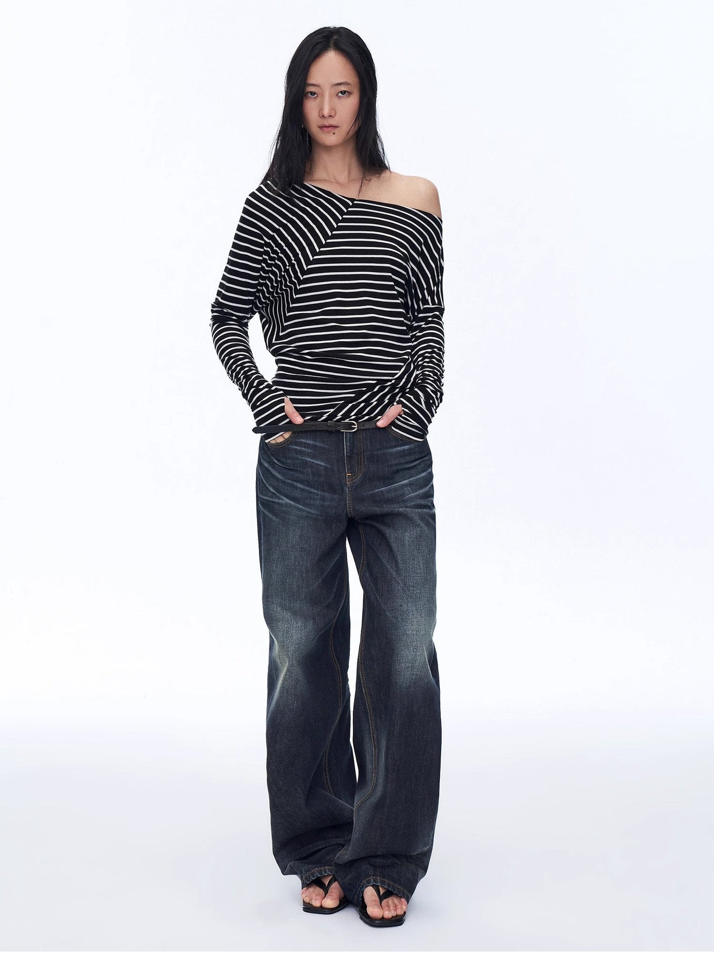 T-shirt a righe in misto lana con spalle scoperte "Picasso Lines"