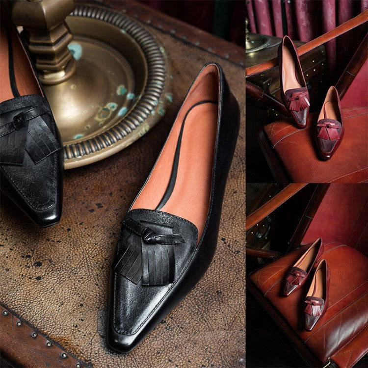 Mocassini bassi retrò in pelle, con tacco spesso