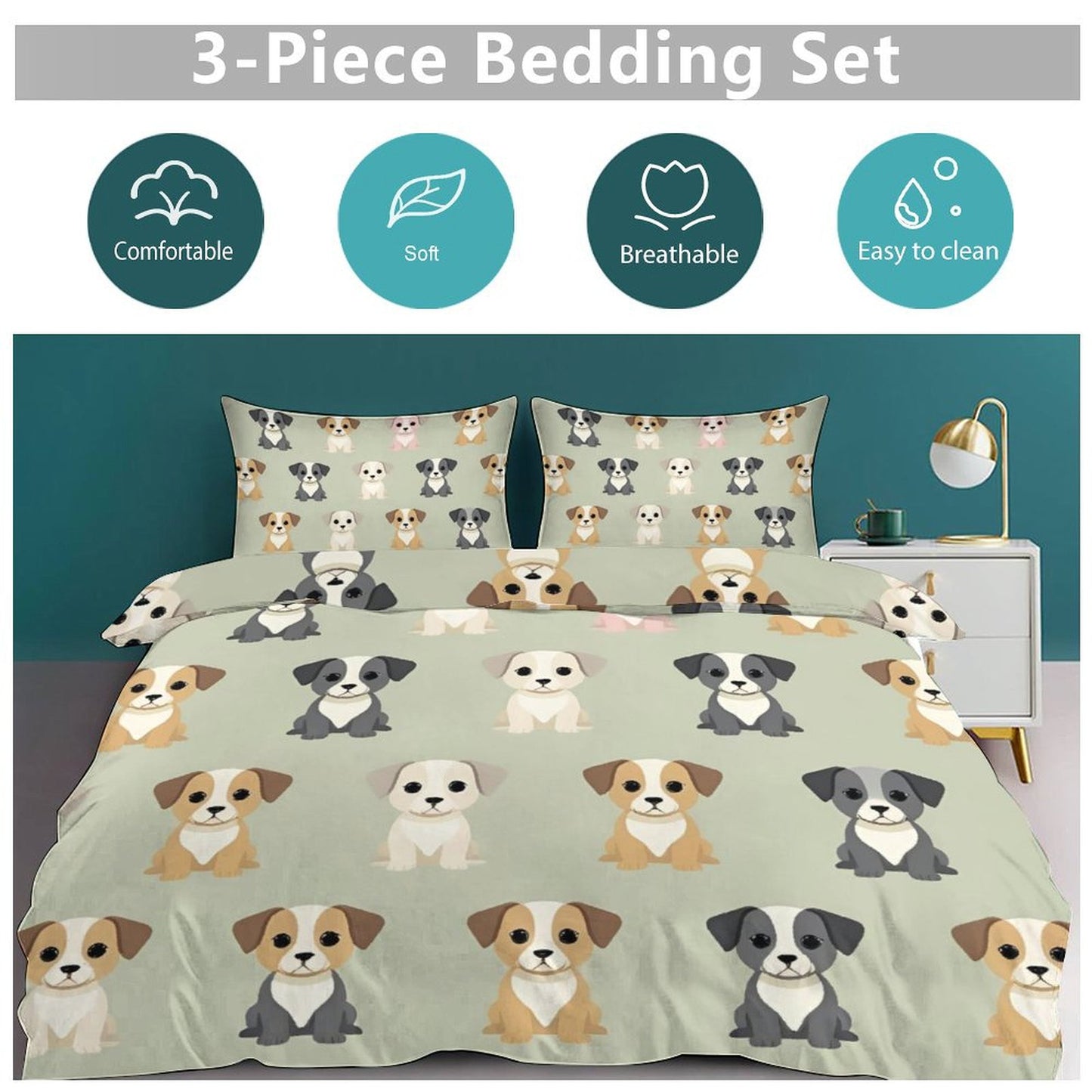 Design 3-Piece Bedding Set (1 Duvet Cover + 2 Pillow Shams) – 90"×90"