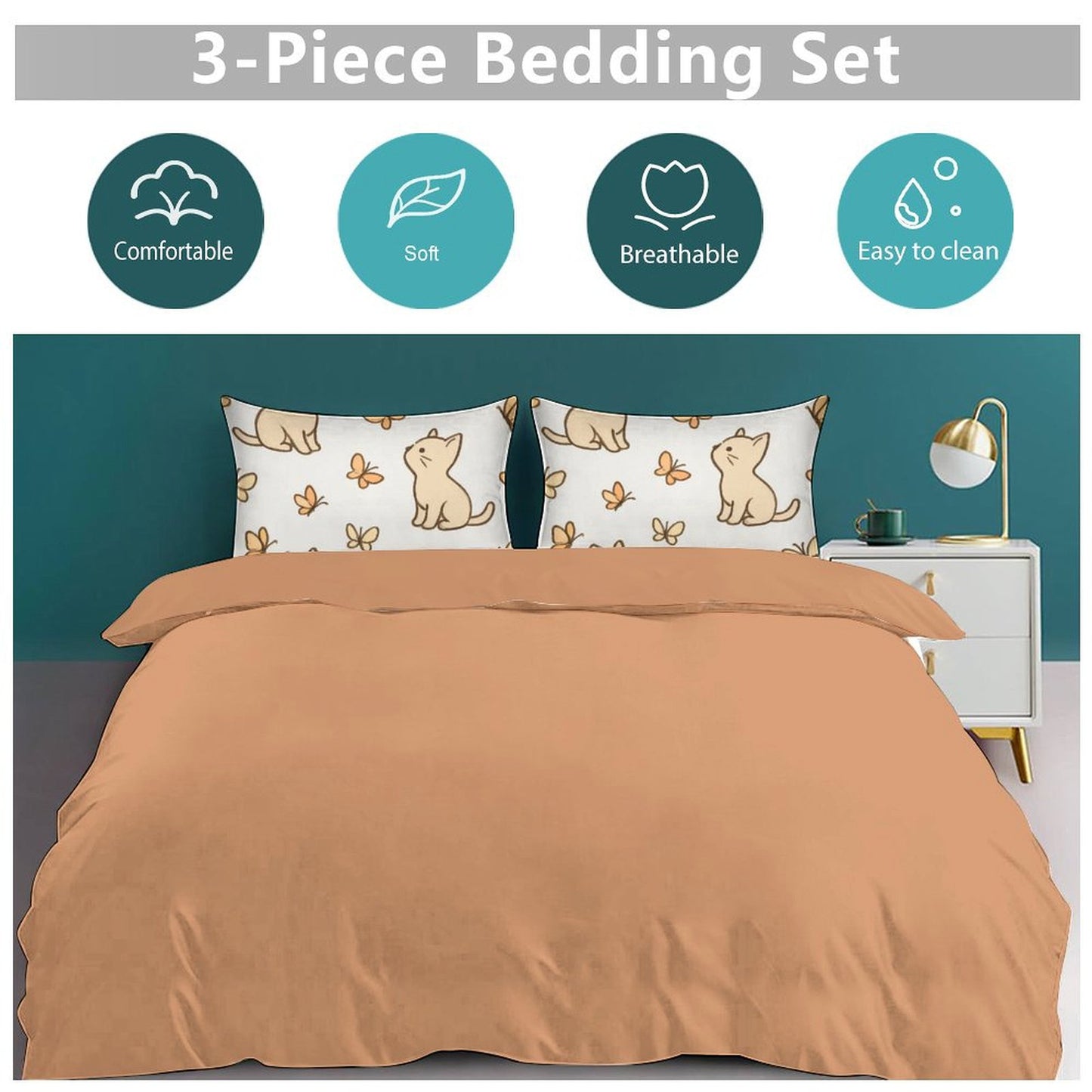 Design 3-Piece Bedding Set (1 Duvet Cover + 2 Pillow Shams) – 86"×70"