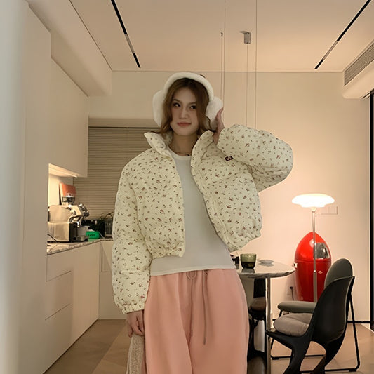 Cappotto imbottito in cotone con stampa floreale