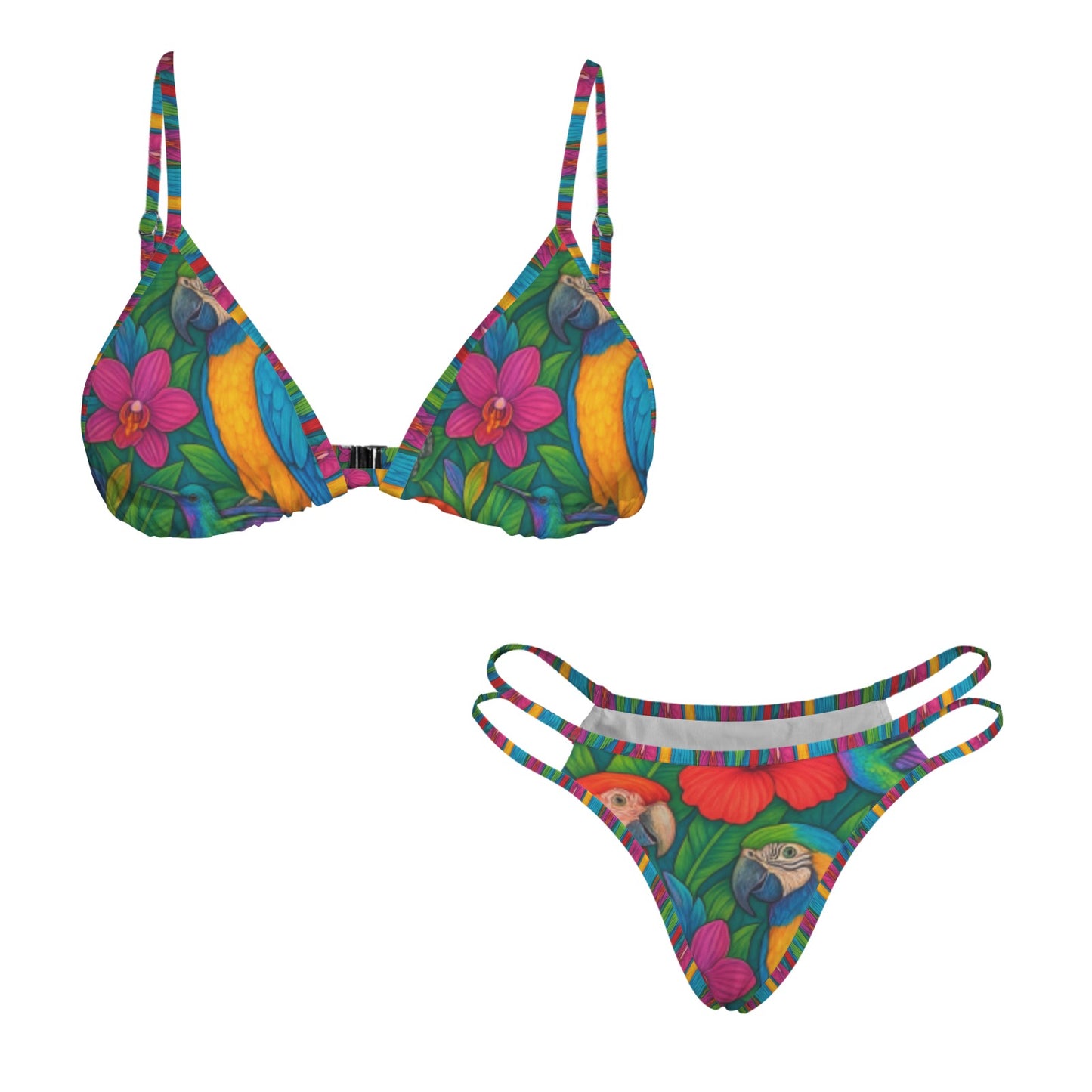20250810_1956_Tropical Floral Pattern (2) V Neck Triangle Bikini Sets