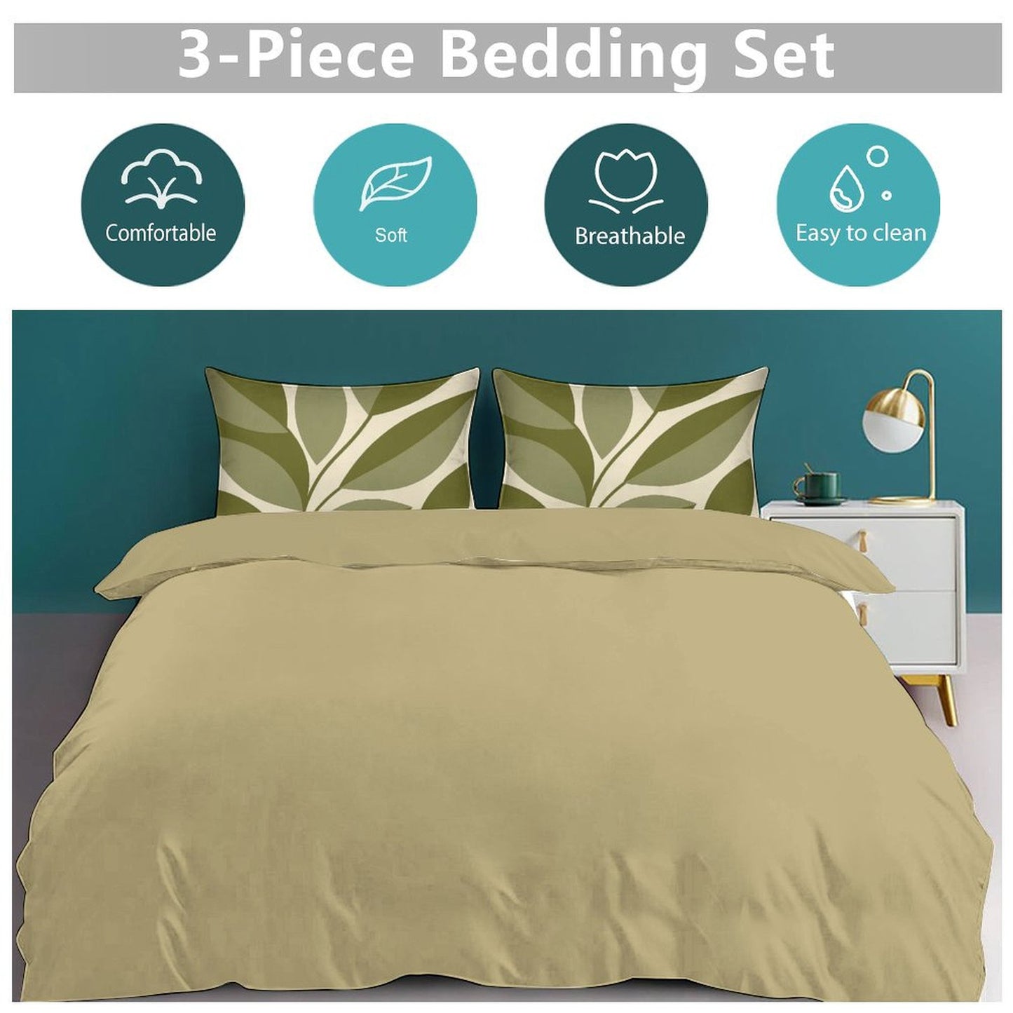 Design 3-Piece Bedding Set (1 Duvet Cover + 2 Pillow Shams) – 102"×90"