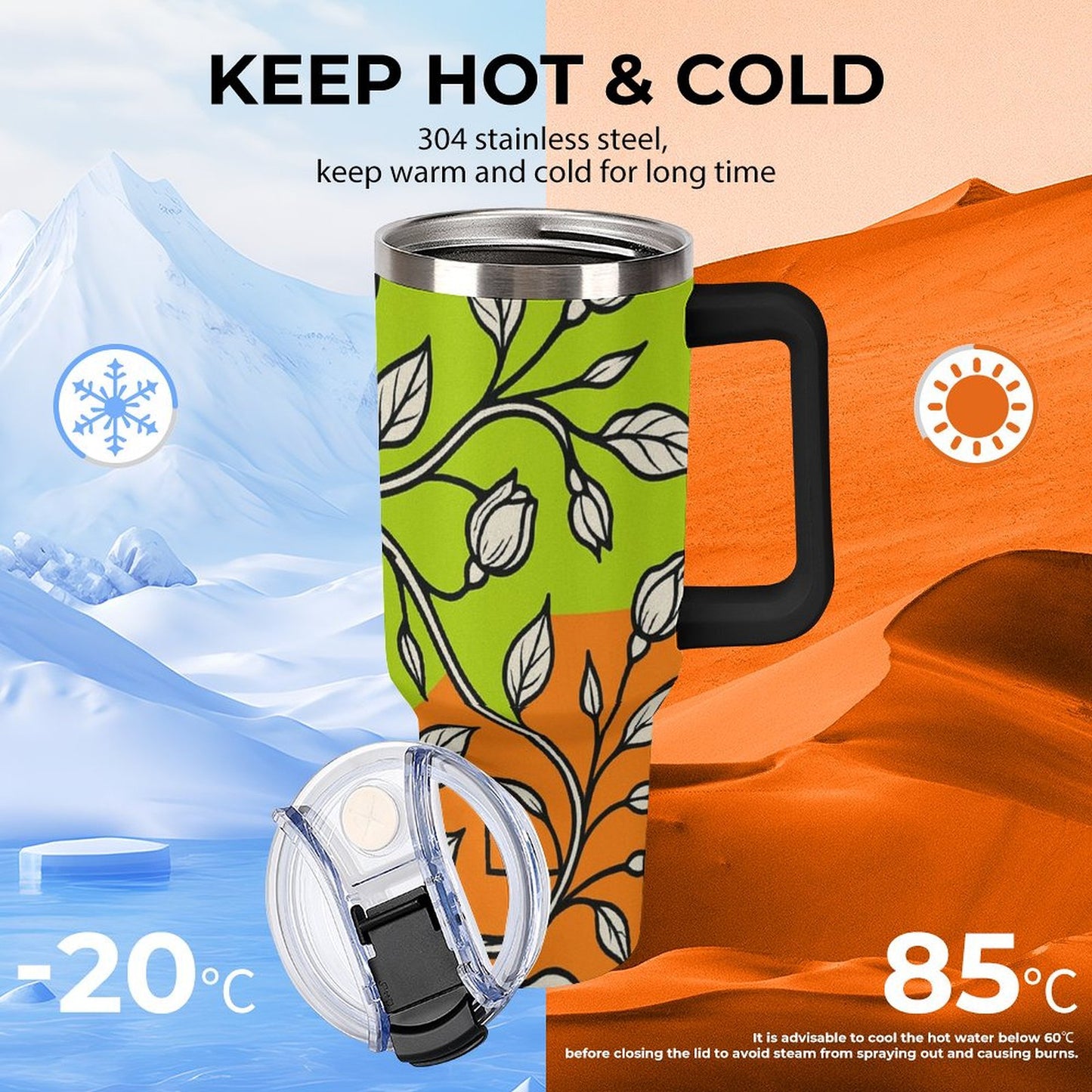 Bicchiere da 40 once con manico superiore multicolore