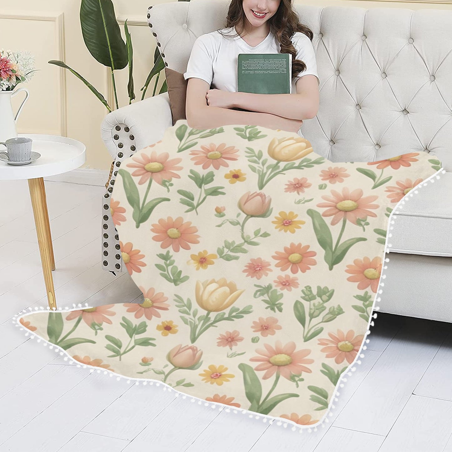 47 (4) Pom Pom Fringe Blanket60"x80"