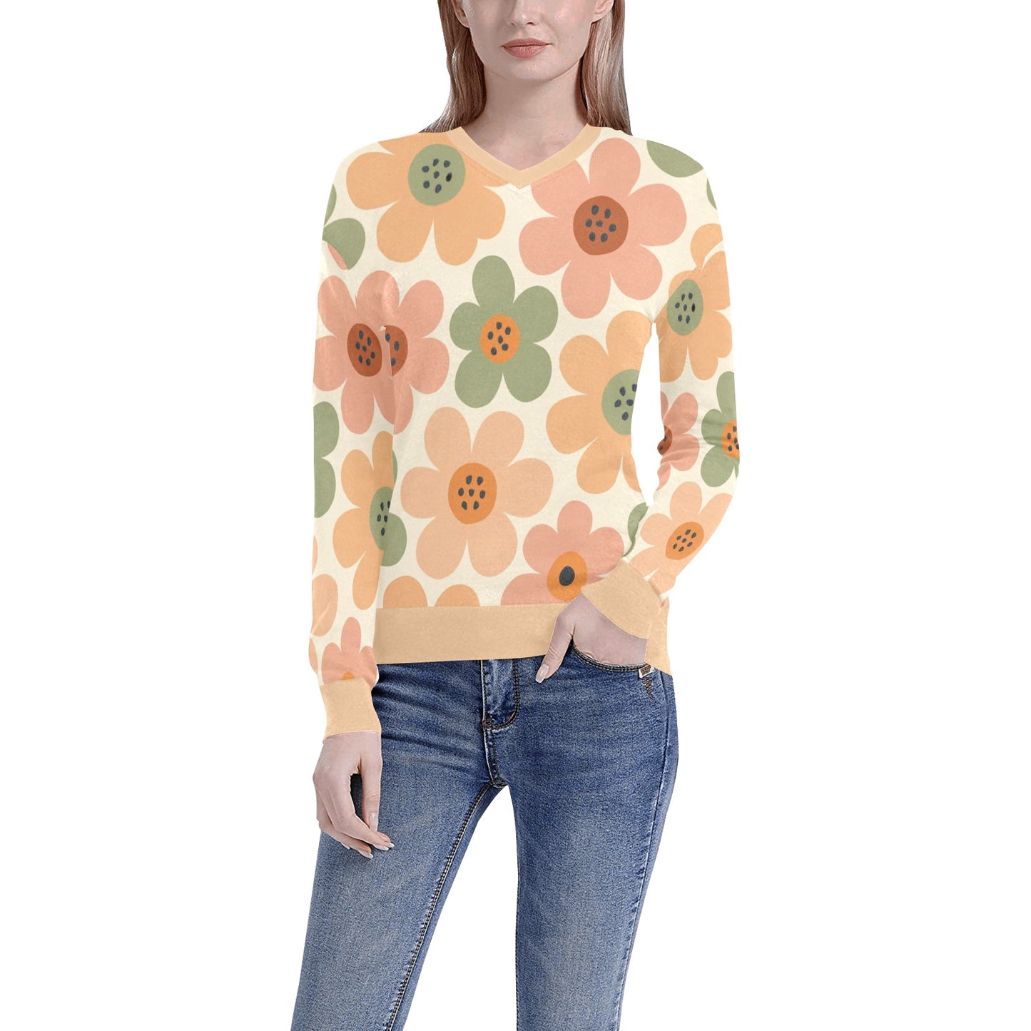 Women's All Over Print V-Neck Sweater