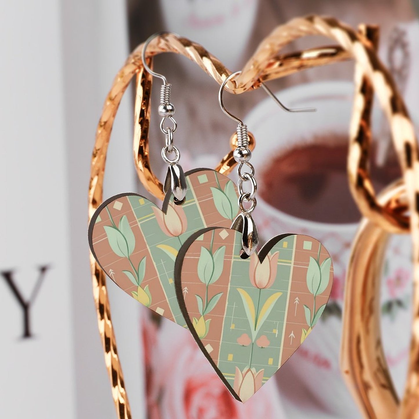 Design Wooden Earrings Pendant（Love Shape）