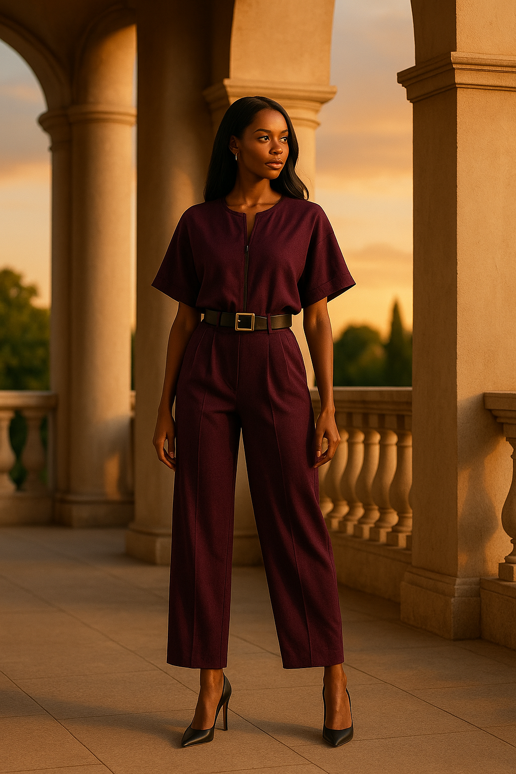 Completo con pantaloni e cintura a palloncino