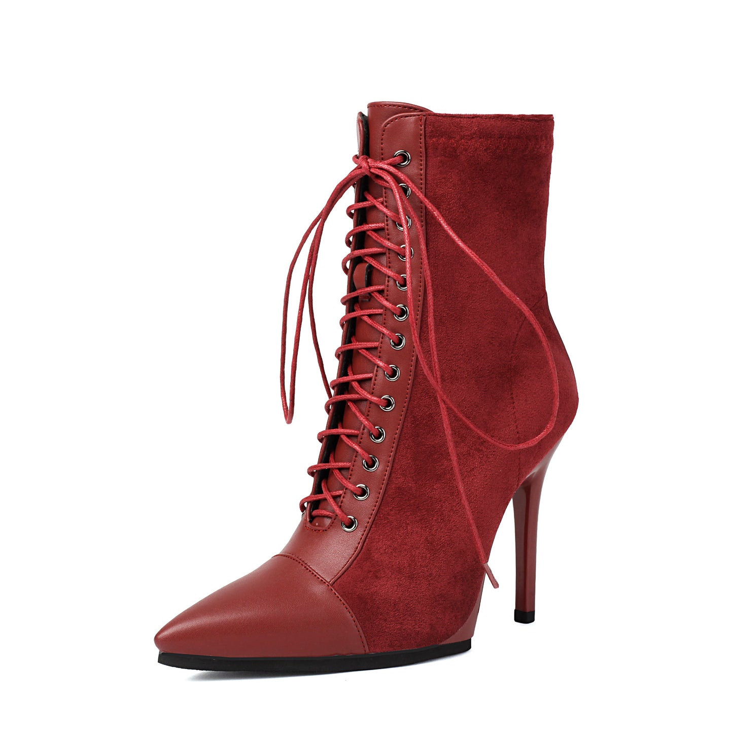 Stivali da cavaliere corti a punta con coulisse patchwork