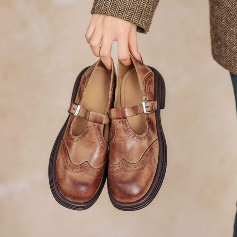 Scarpe da donna in pelle a punta tonda