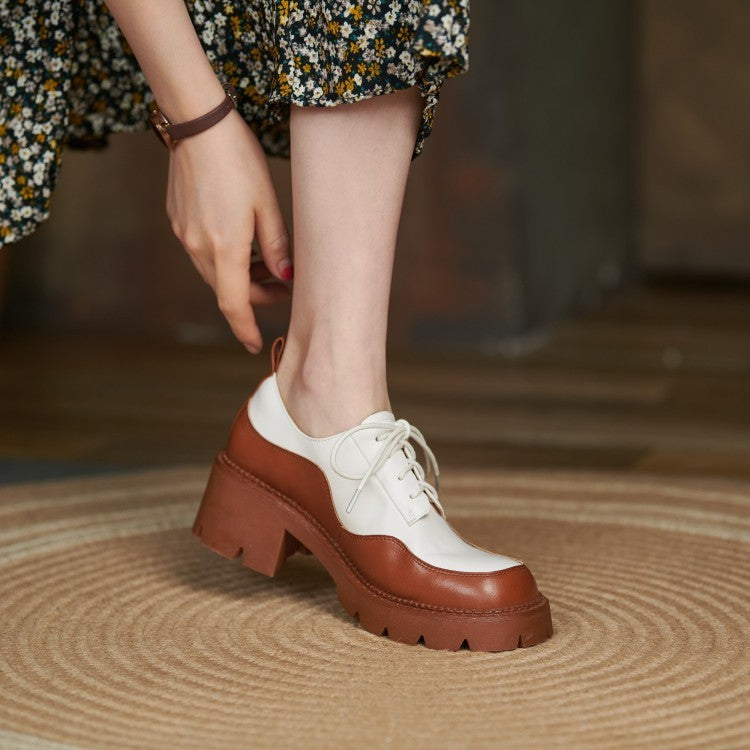 Scarpe stringate retrò britanniche con suola spessa in pelle