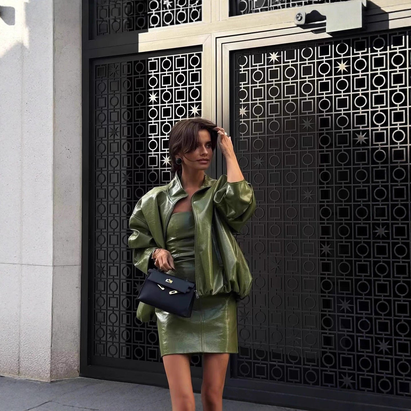 Giacca in pelle PU, retrò senza spalline