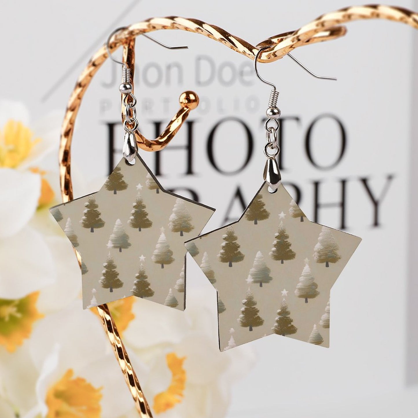 Design Wooden Earrings Pendant（Star Shape）