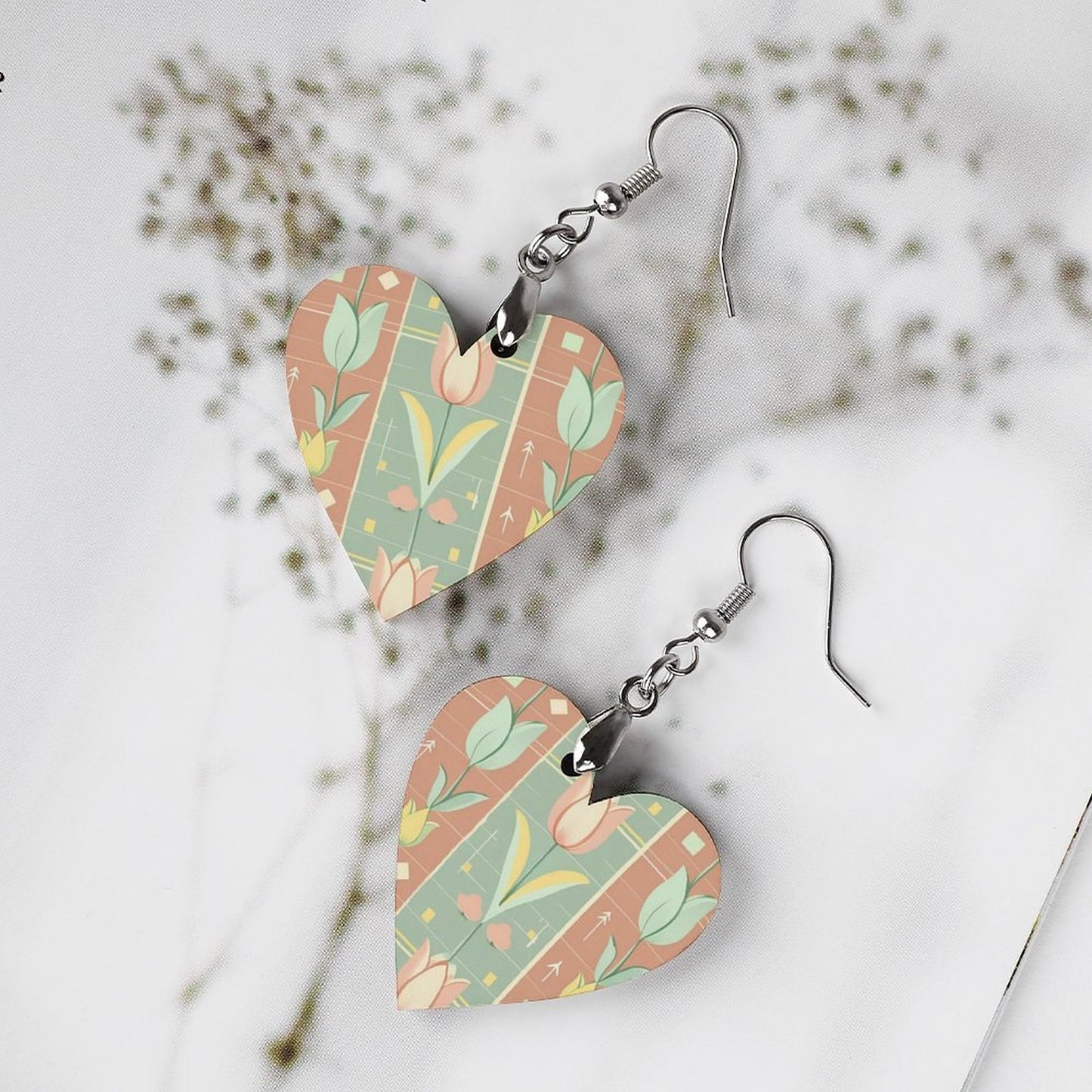 Design Wooden Earrings Pendant（Love Shape）