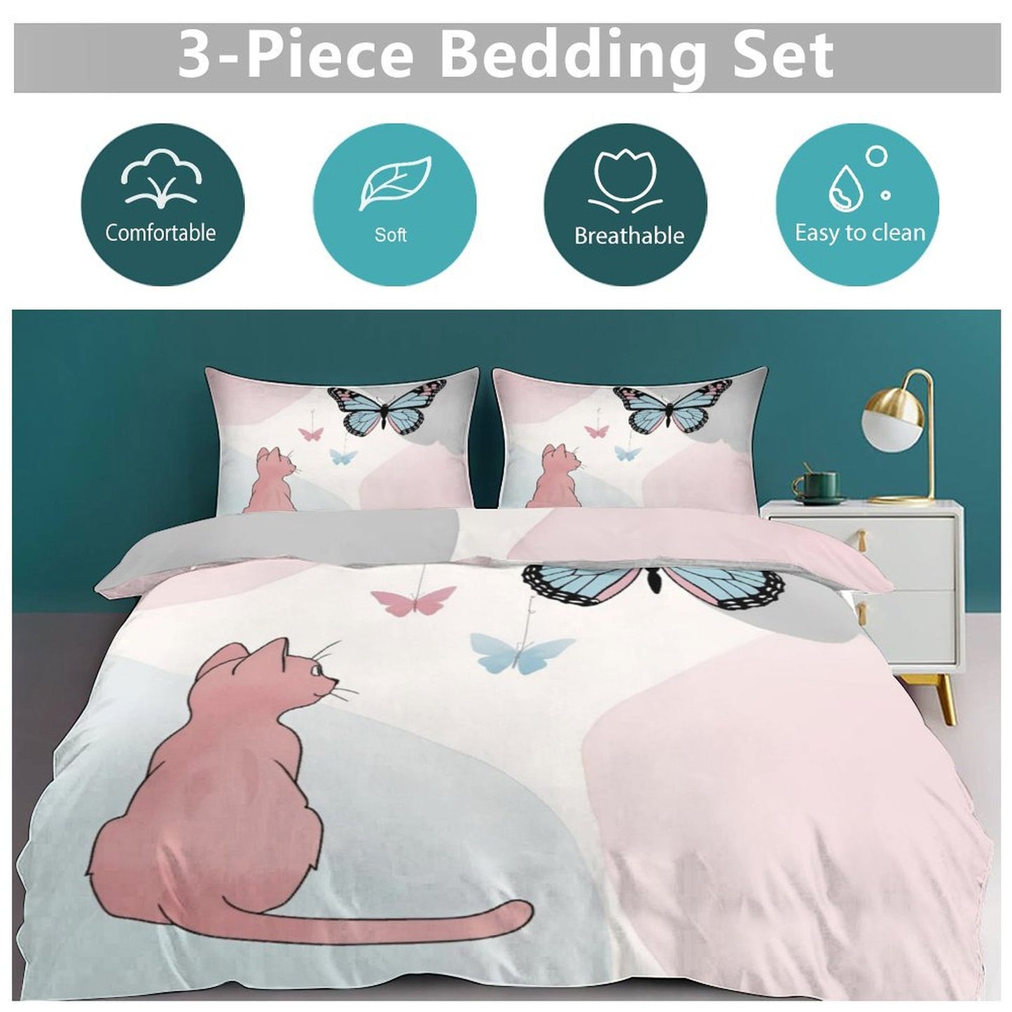 Design 3-Piece Bedding Set (1 Duvet Cover + 2 Pillow Shams) – 86"×70"