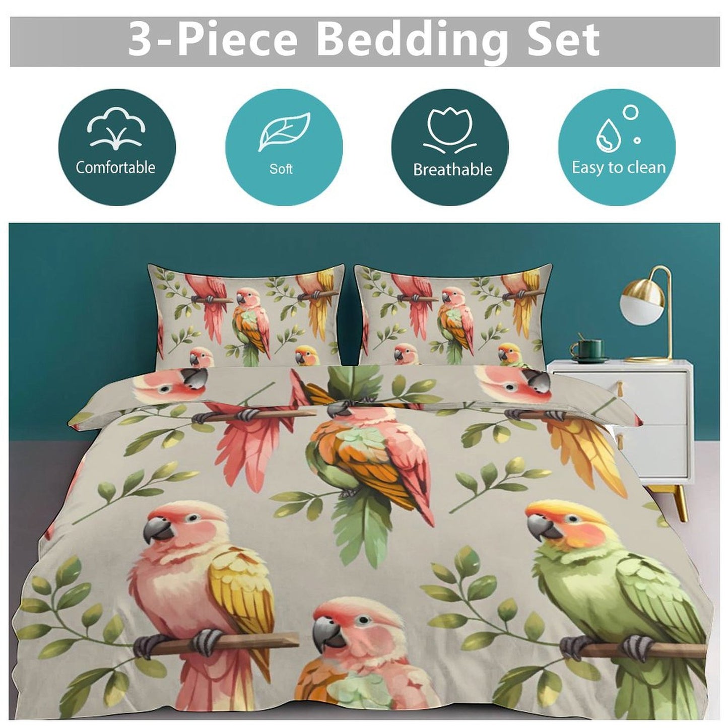 Design 3-Piece Bedding Set (1 Duvet Cover + 2 Pillow Shams) – 86"×70"