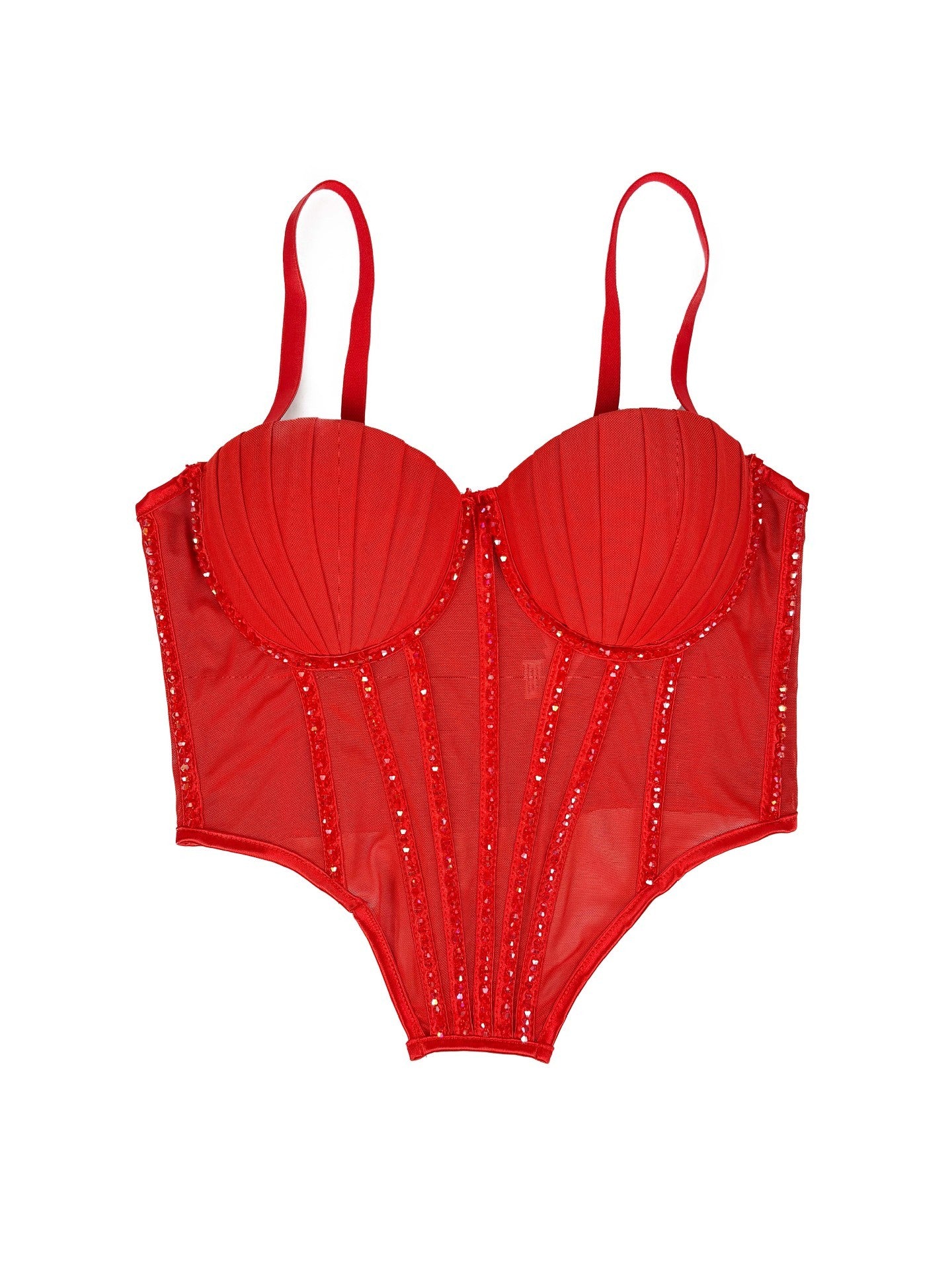 Reggiseno in rete con bretelle e strass a spina di pesce