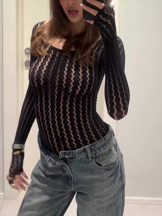 Body nero  trasparente a maniche lunghe