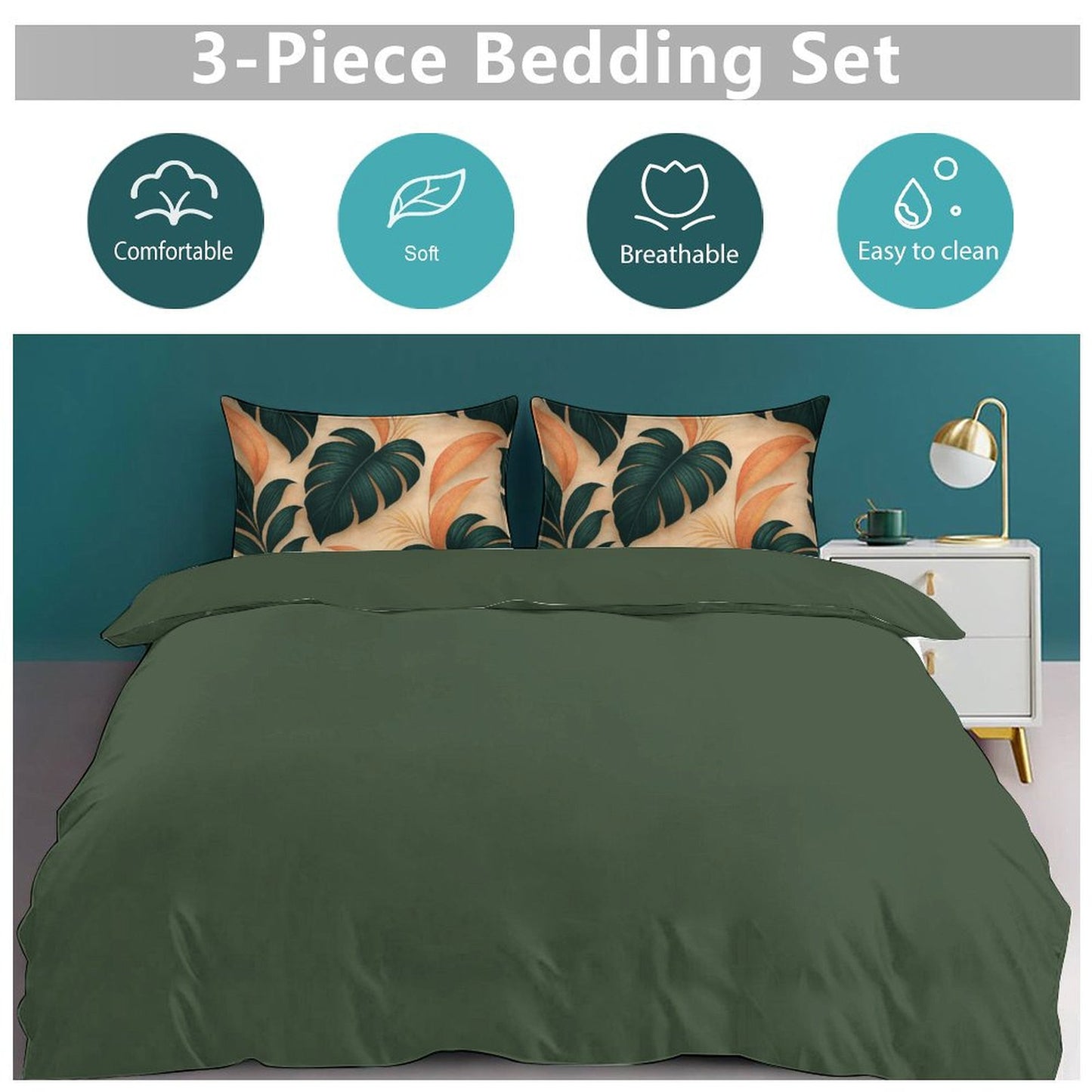 Design 3-Piece Bedding Set (1 Duvet Cover + 2 Pillow Shams) – 79"×90"