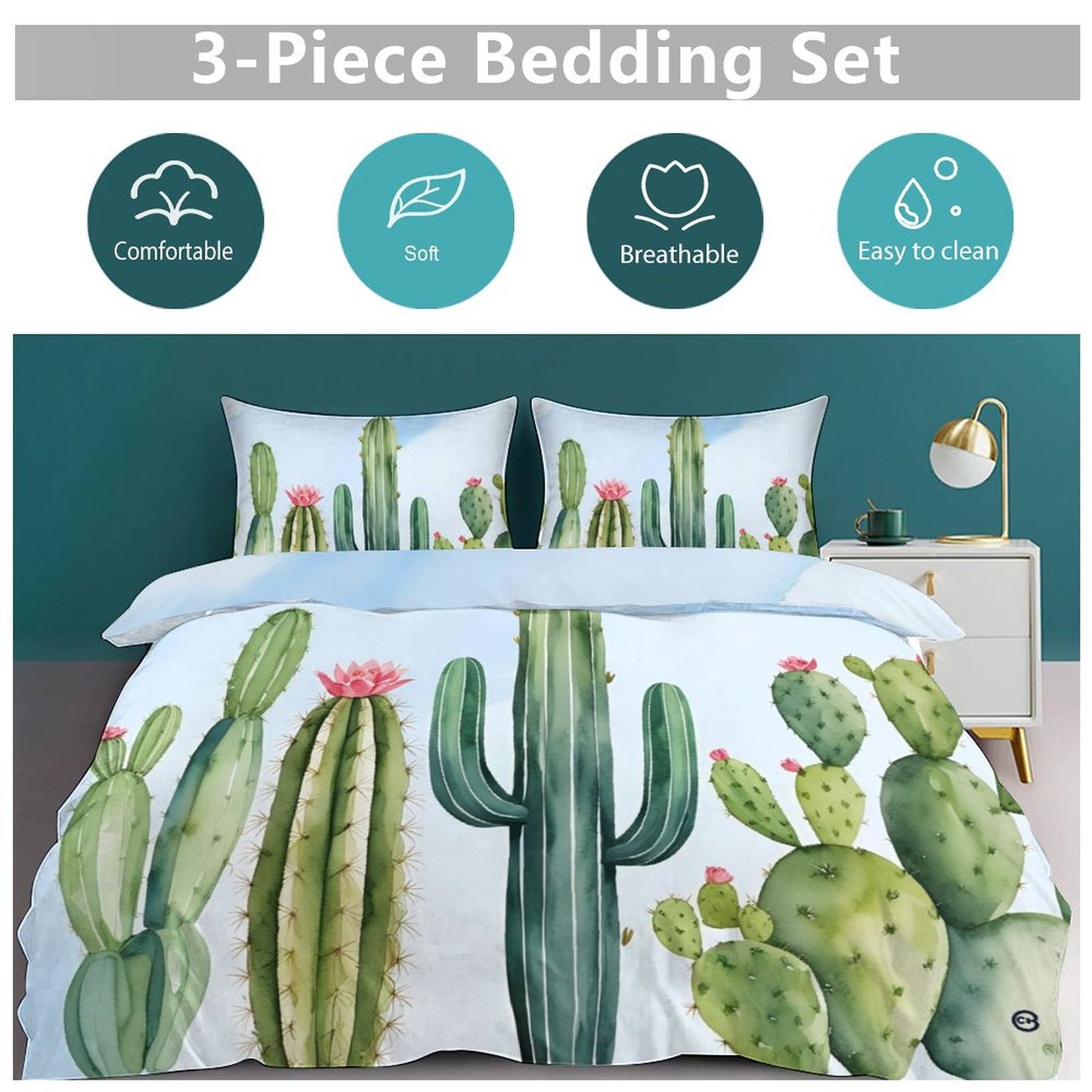 Design 3-Piece Bedding Set (1 Duvet Cover + 2 Pillow Shams) – 90"×90"