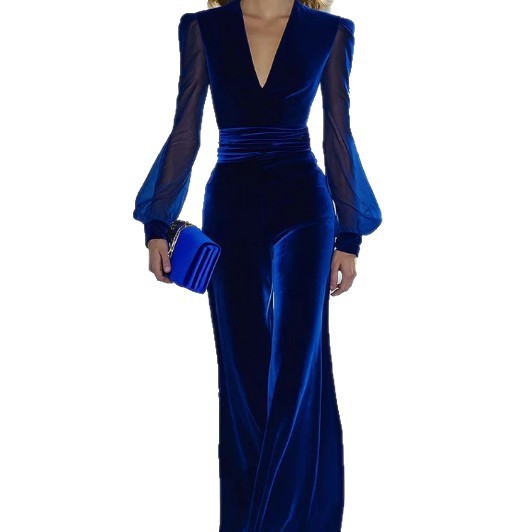 Tuta elegante fasciata in vita e maniche lunghe trasparenti