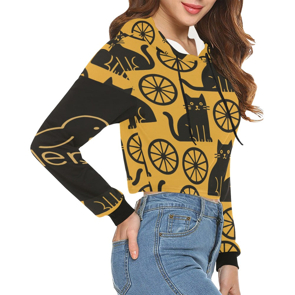 Women's All Over Print Cropped Hoodie (Model H22)